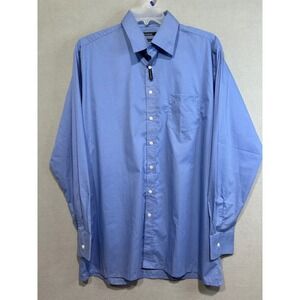 Dressmann Mens XL Blue Long Sleeve Easy Care Cotton Blend Button Down Shirt